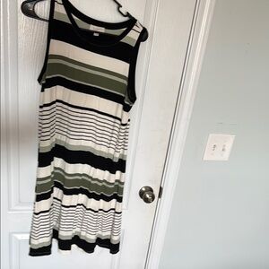 Striped Sleeveless Dress - Black, Green, White